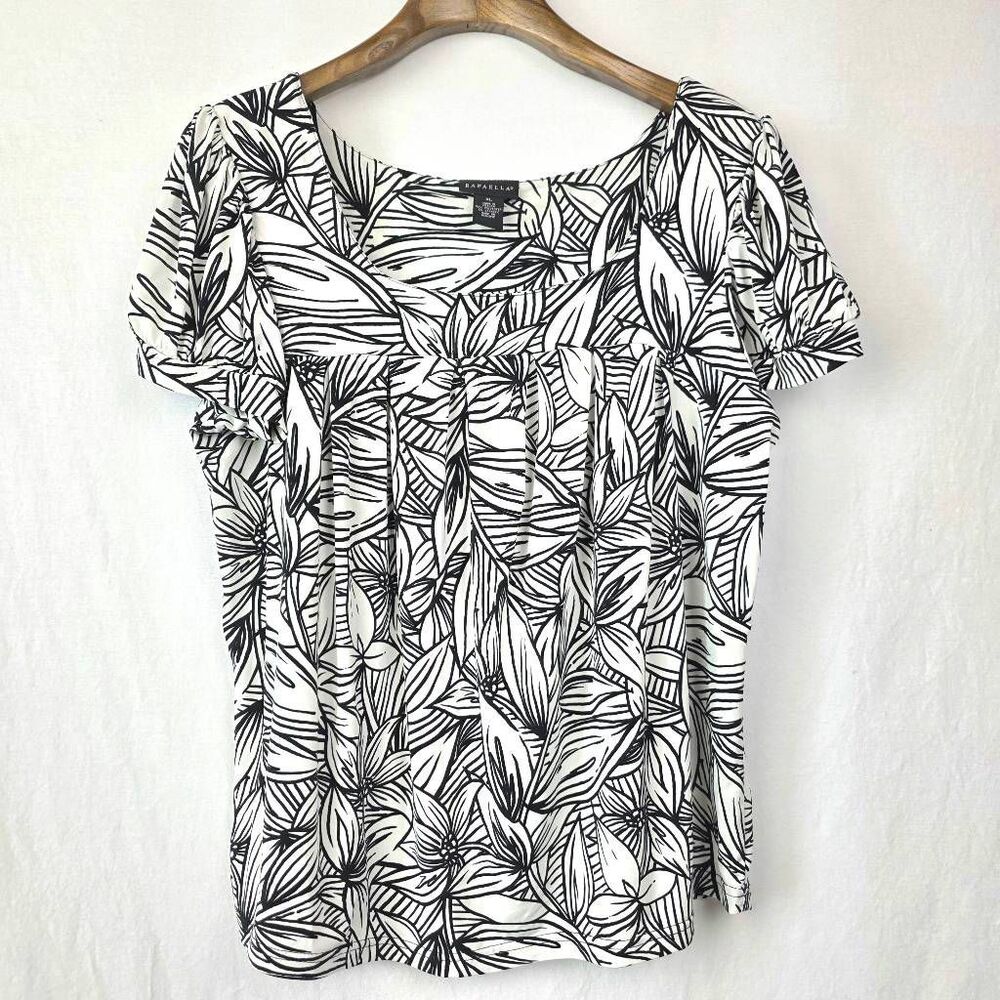 Rafaella Black White Floral Blouse XL Stretch